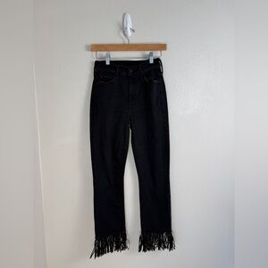 Mother Women's high waist Rascal the Whip black frayed fringe hem black 26